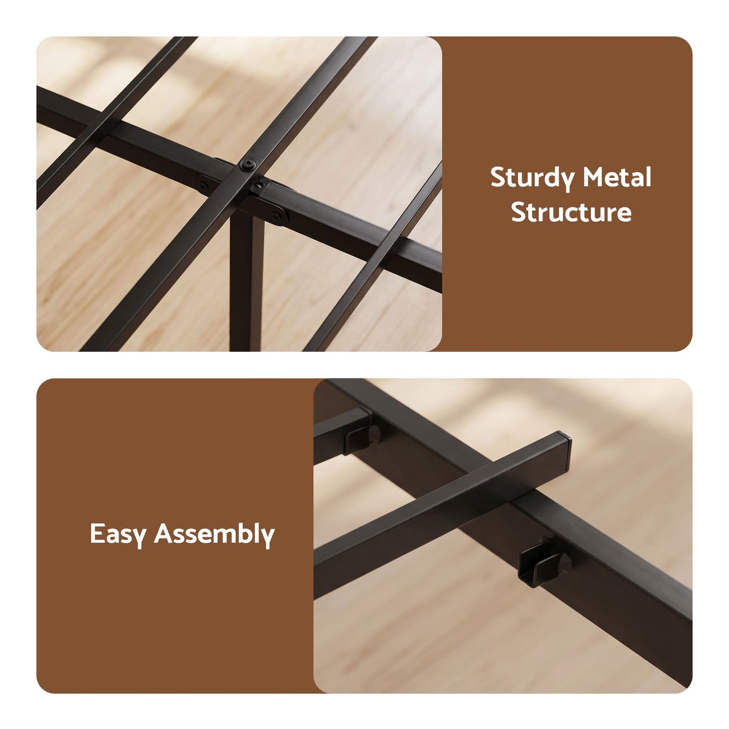 Vitoo Bed Frame with Charging Station & Storage Drawers Metal - Black Queen