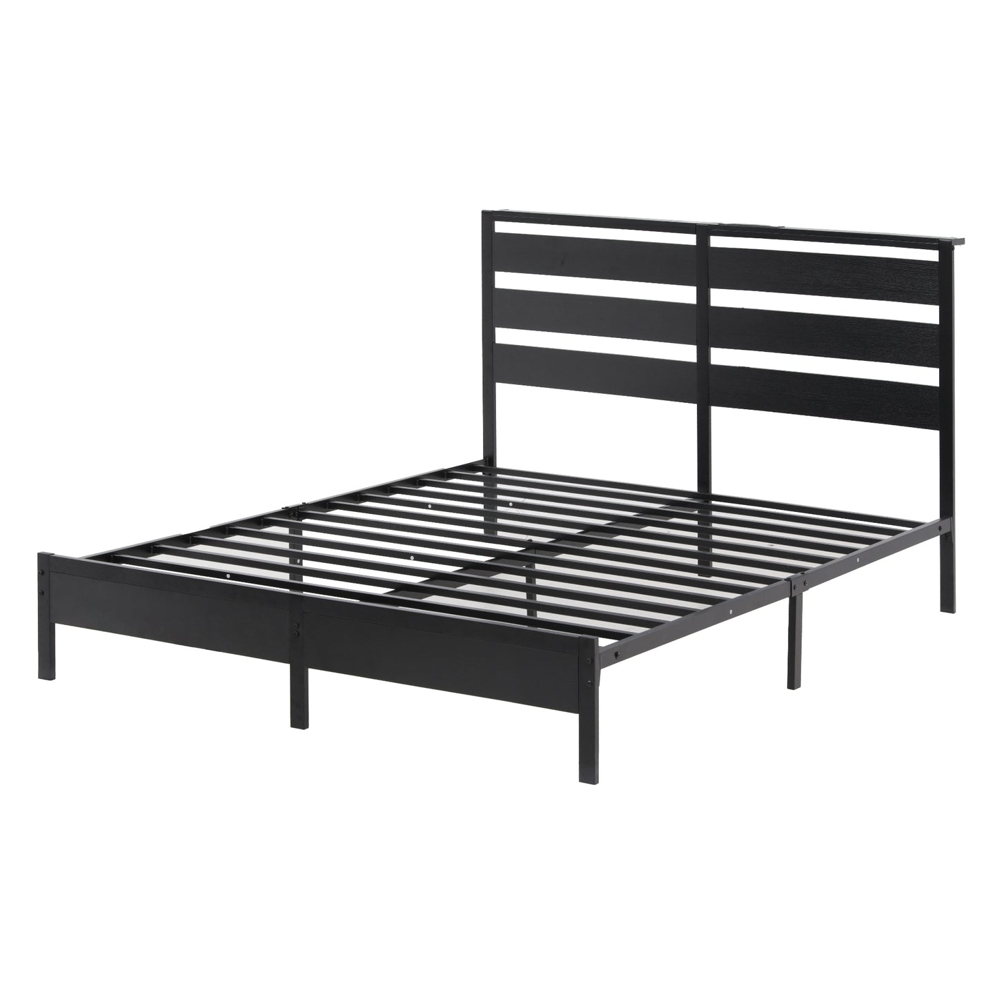Dreamora Bed Frame LED Metal Bed Base with Charging Station - Black Double