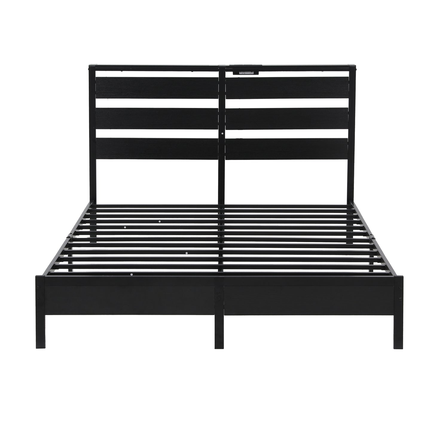 Dreamora Bed Frame LED Metal Bed Base with Charging Station - Black Double