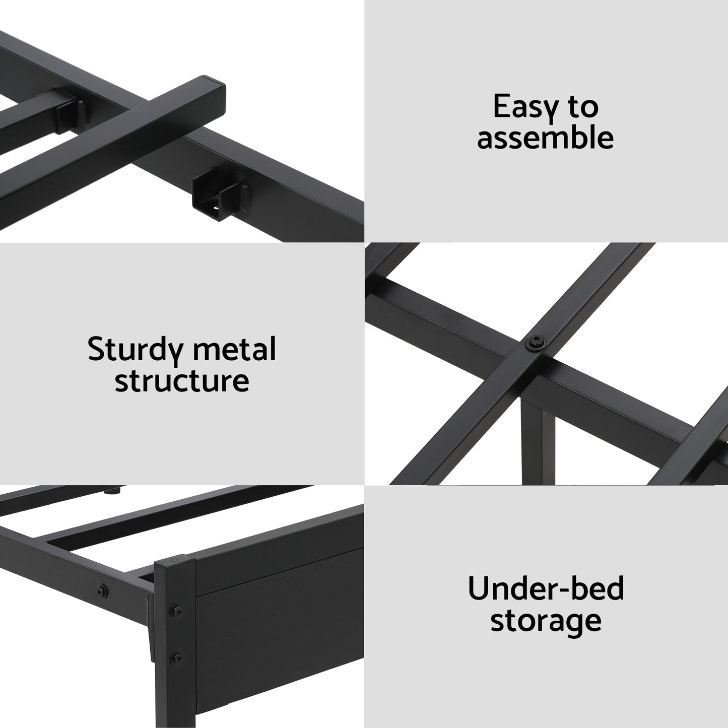 Dreamora Bed Frame LED Metal Bed Base with Charging Station - Black Queen