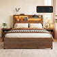Ayla Bed Frame Metal with Charging Station LED Light Storage Shelf - Oak Double