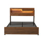 Ayla Bed Frame Metal with Charging Station LED Light Storage Shelf - Oak Double