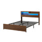 Ayla Bed Frame Metal with Charging Station LED Light Storage Shelf - Oak Double