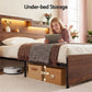 Ayla Bed Frame Metal with Charging Station LED Light Storage Shelf - Oak Double