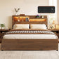 Ayla Bed Frame Metal with Charging Station LED Light Storage Shelf - Oak King