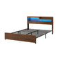 Ayla Bed Frame Metal with Charging Station LED Light Storage Shelf - Oak King