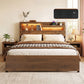 Ayla Bed Frame Metal with Charging Station LED Light Storage Shelf - Oak Queen