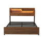 Ayla Bed Frame Metal with Charging Station LED Light Storage Shelf - Oak Queen