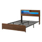 Ayla Bed Frame Metal with Charging Station LED Light Storage Shelf - Oak Queen
