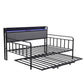 Dormelle Bed Frame LED Metal Trundle Daybed with Charging Station - Black Double