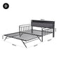 Dormelle Bed Frame LED Metal Trundle Daybed with Charging Station - Black Double