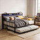 Dormelle Bed Frame LED Metal Trundle Daybed with Charging Station - Black Double