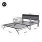 Dormelle Bed Frame LED Metal Trundle Daybed with Charging Station - Black King Single