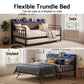 Dormelle Bed Frame LED Metal Trundle Daybed with Charging Station - Black King Single
