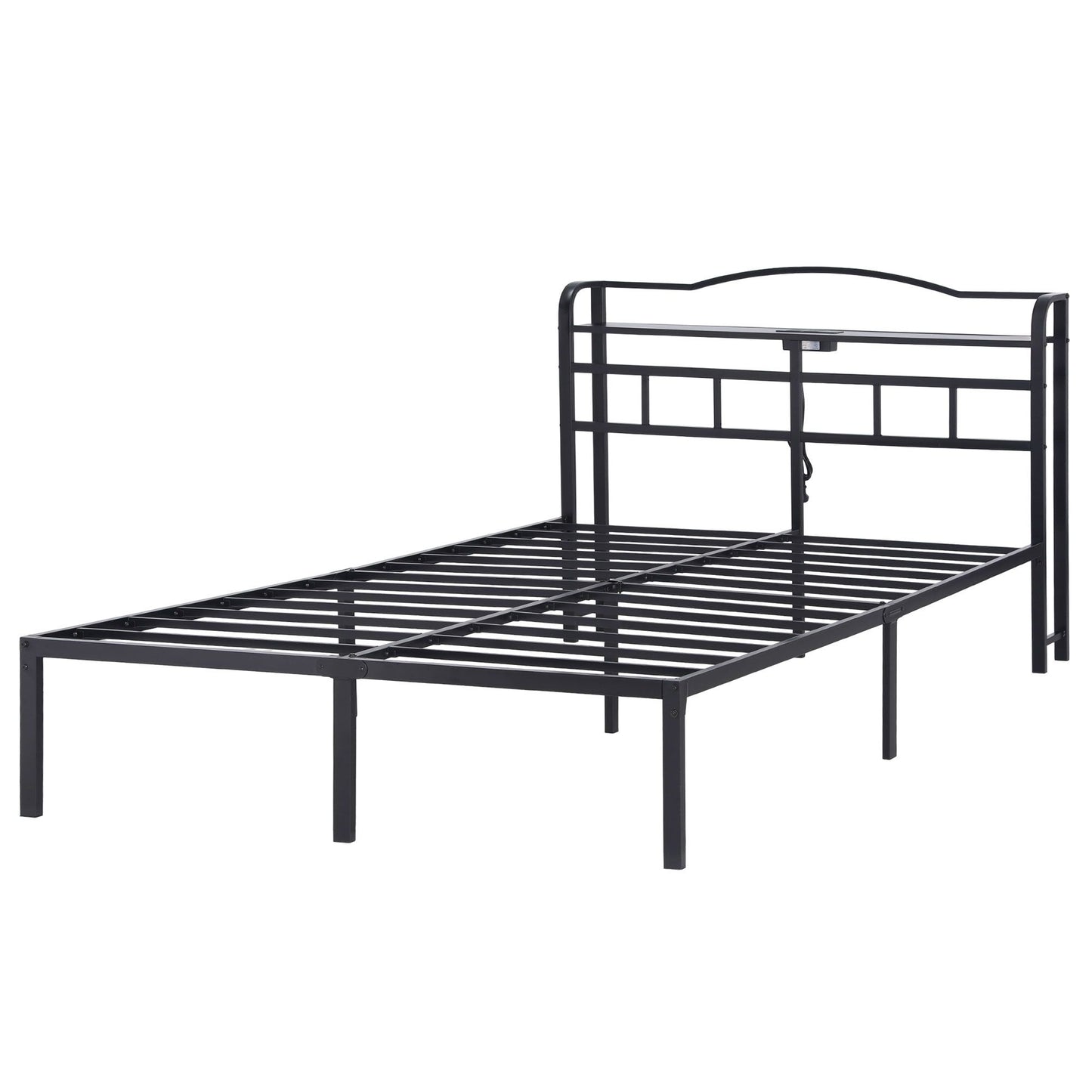 Trista Bed Frame with Charging Station - Black Double
