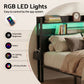 Vale Bed Frame with Charging Station Storage Organizer Drawers LED - Black King