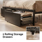 Vale Bed Frame with Charging Station Storage Organizer Drawers LED - Black King