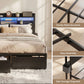 Vale Bed Frame with Charging Station Storage Organizer Drawers LED - Black Queen