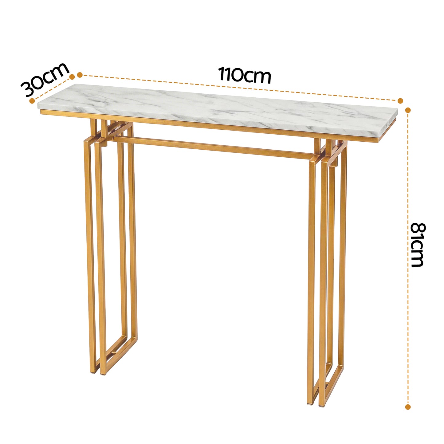 Console Table Hallway Entryway Table Marble Effect 110CM - White & Gold