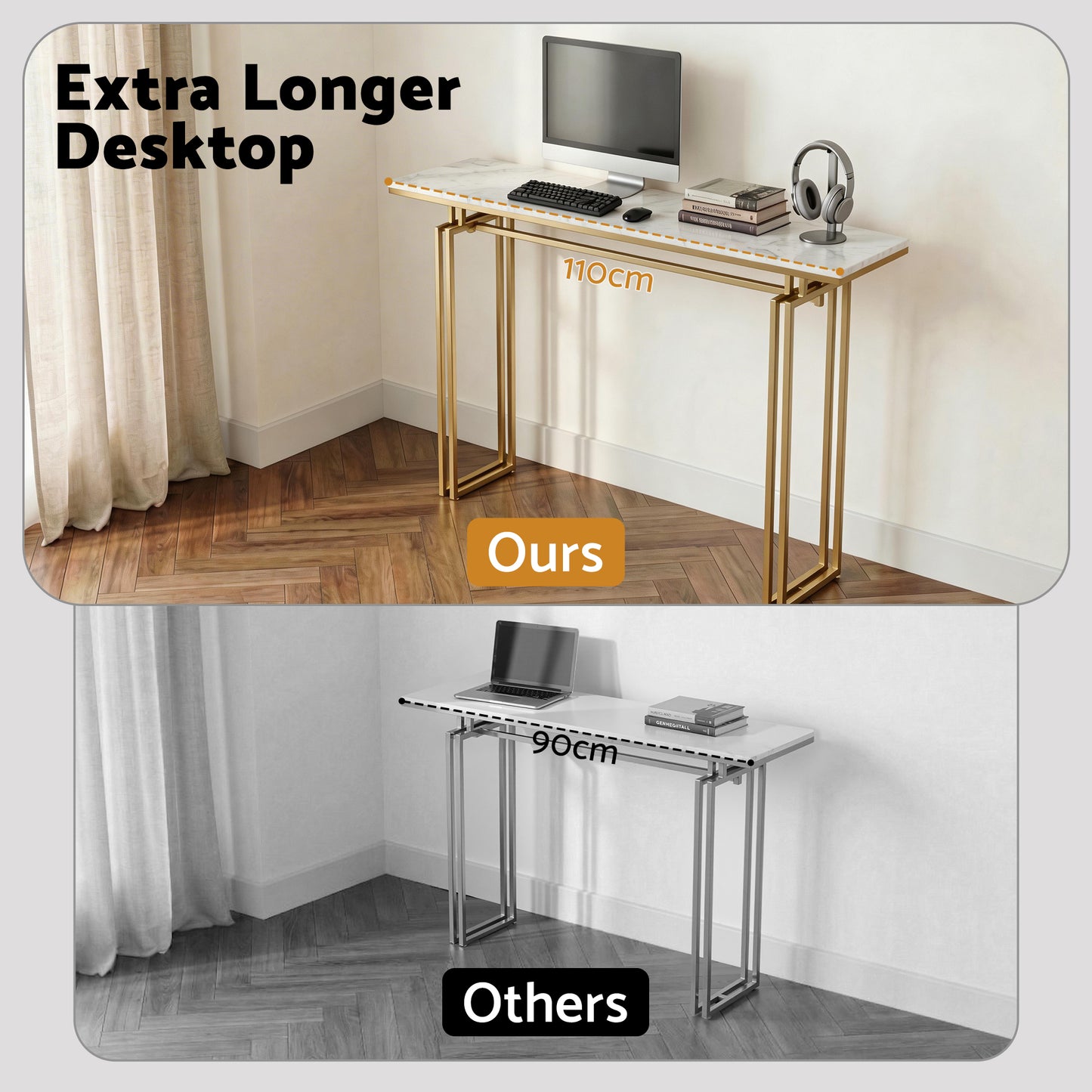 Console Table Hallway Entryway Table Marble Effect 110CM - White & Gold