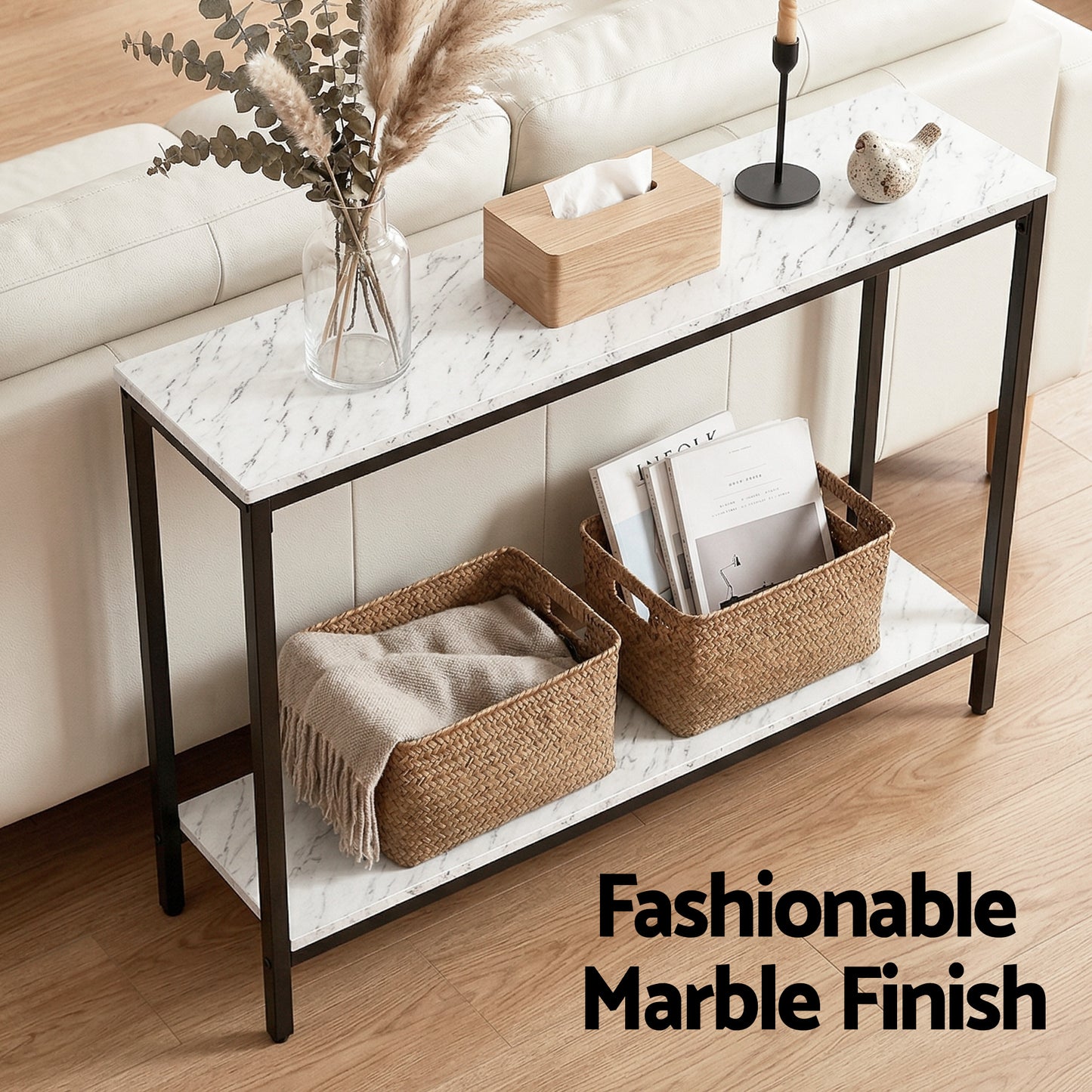 Console Table Entryway Hallway Display Desk Marble Effect - White