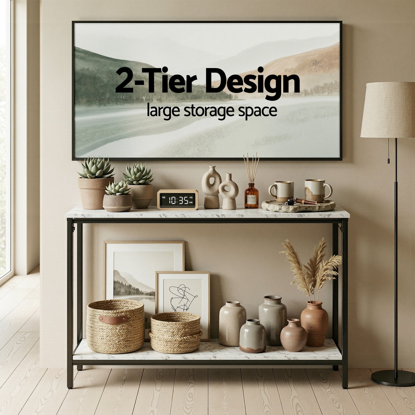 Console Table Entryway Hallway Display Desk Marble Effect - White