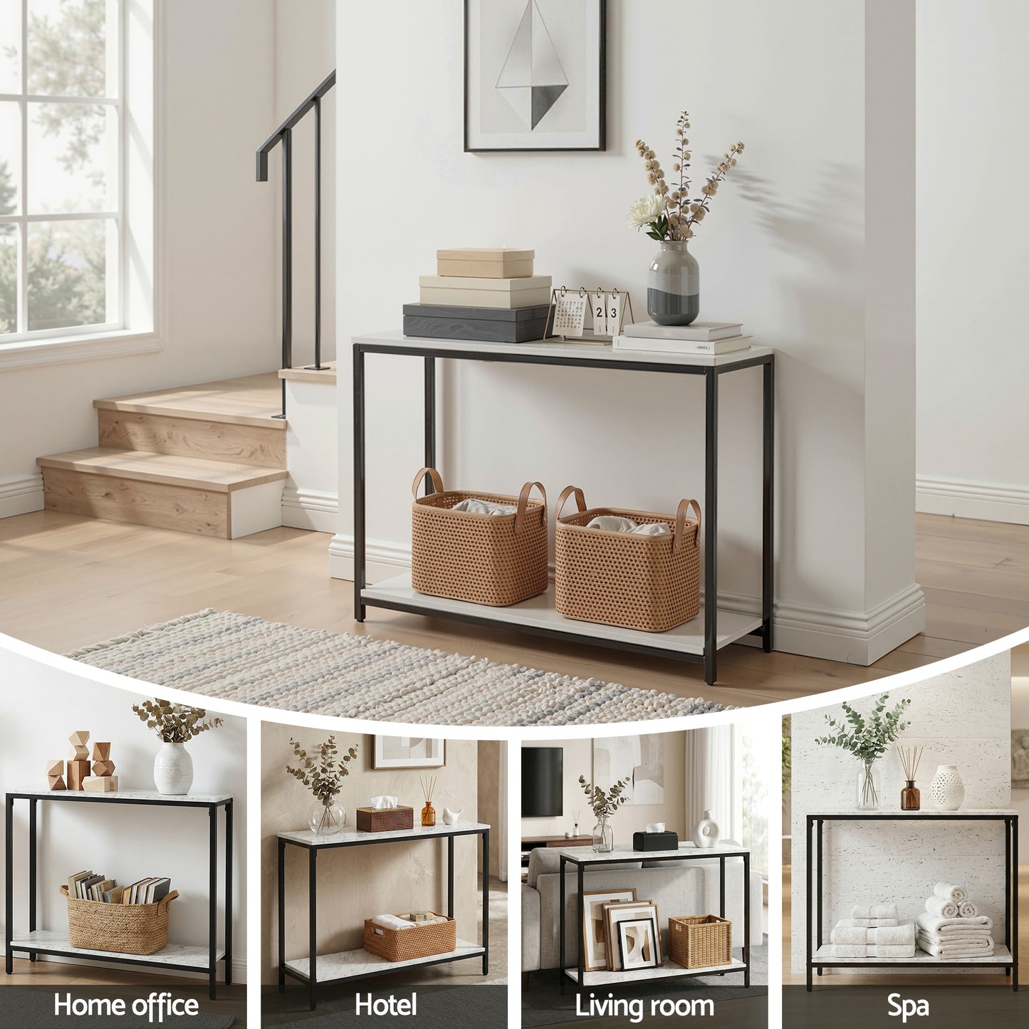 Console Table Entryway Hallway Display Desk Marble Effect - White