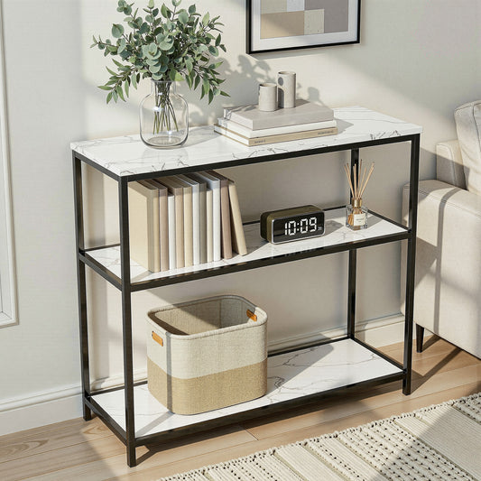Isidoros Console Table Marble Effect 3-Tier Sofa Entryway Side Table 90CM White