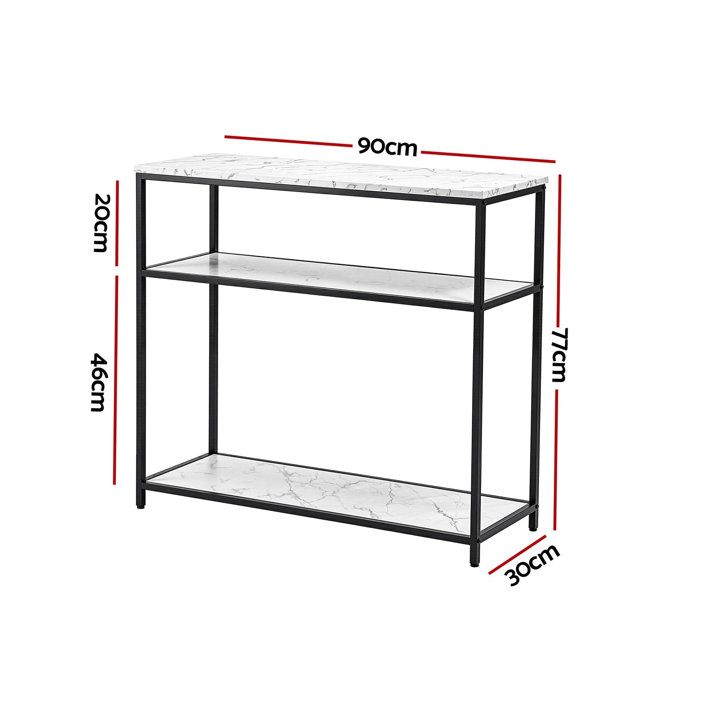 Isidoros Console Table Marble Effect 3-Tier Sofa Entryway Side Table 90CM White