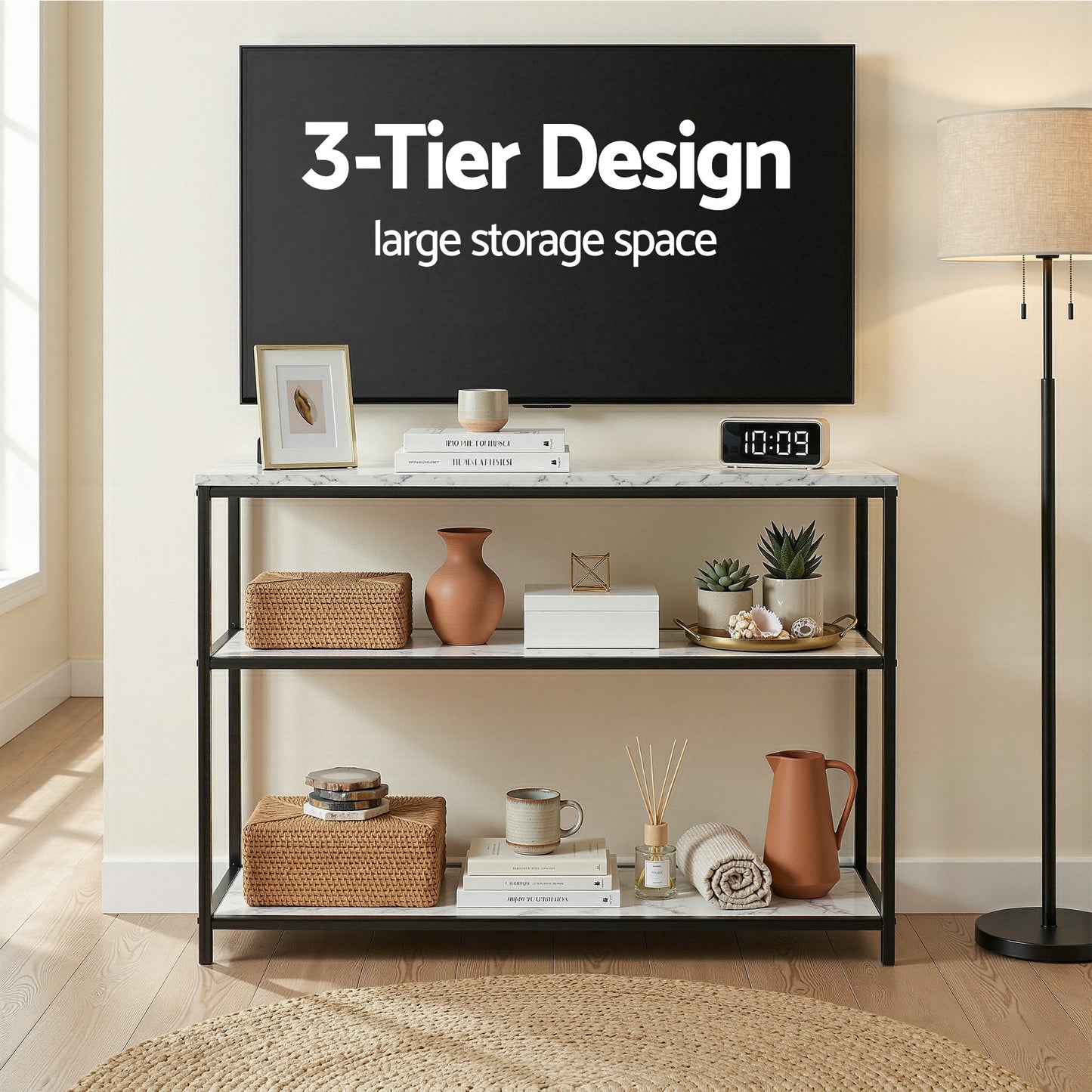 Isidoros Console Table Marble Effect 3-Tier Sofa Entryway Side Table 90CM White