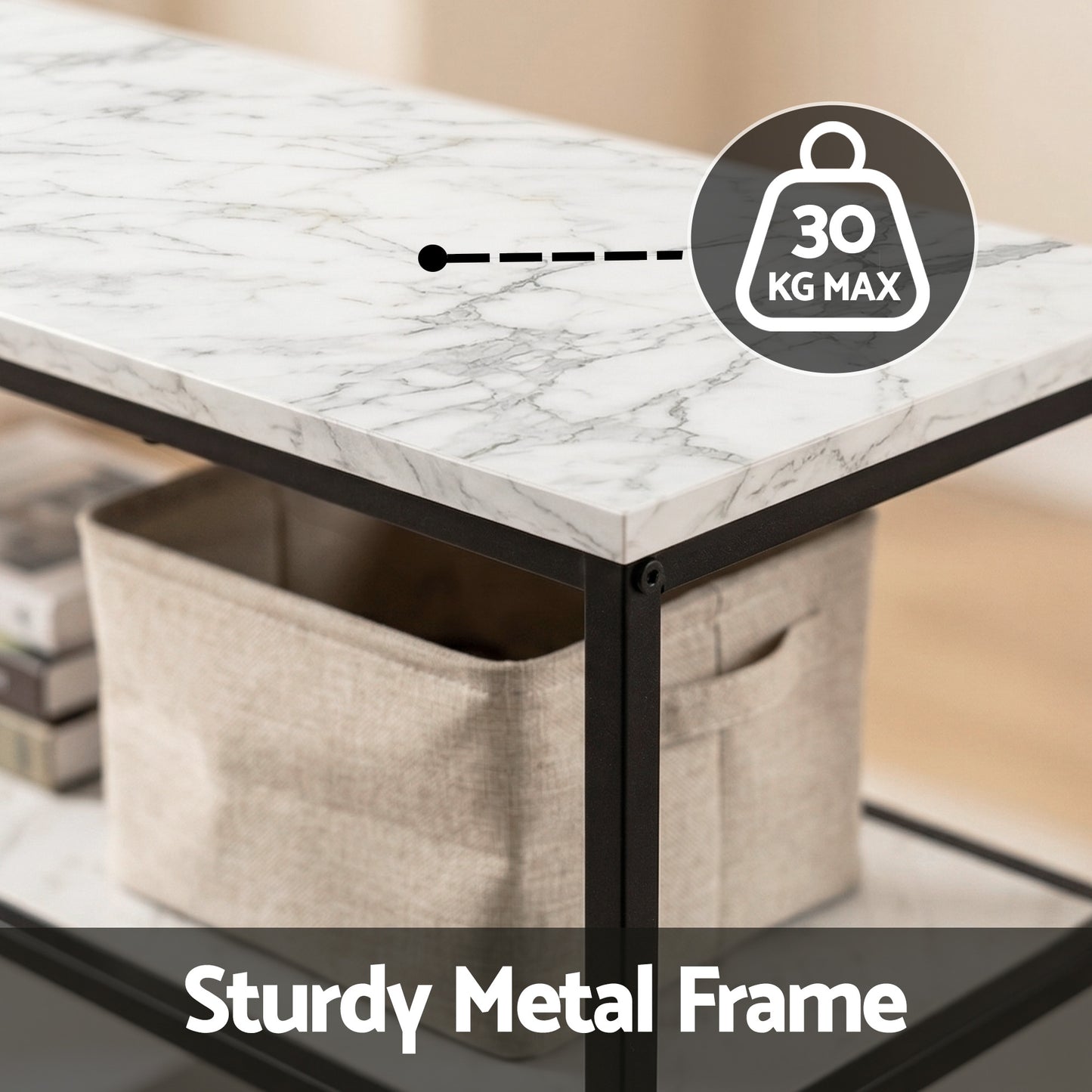 Isidoros Console Table Marble Effect 3-Tier Sofa Entryway Side Table 90CM White