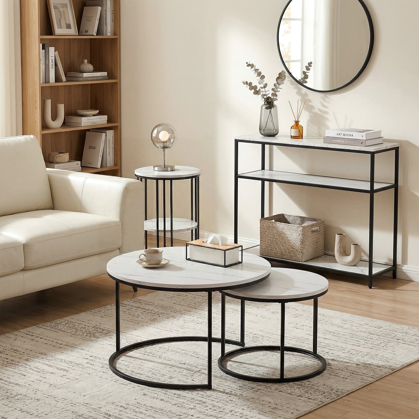 Isidoros Console Table Marble Effect 3-Tier Sofa Entryway Side Table 90CM White