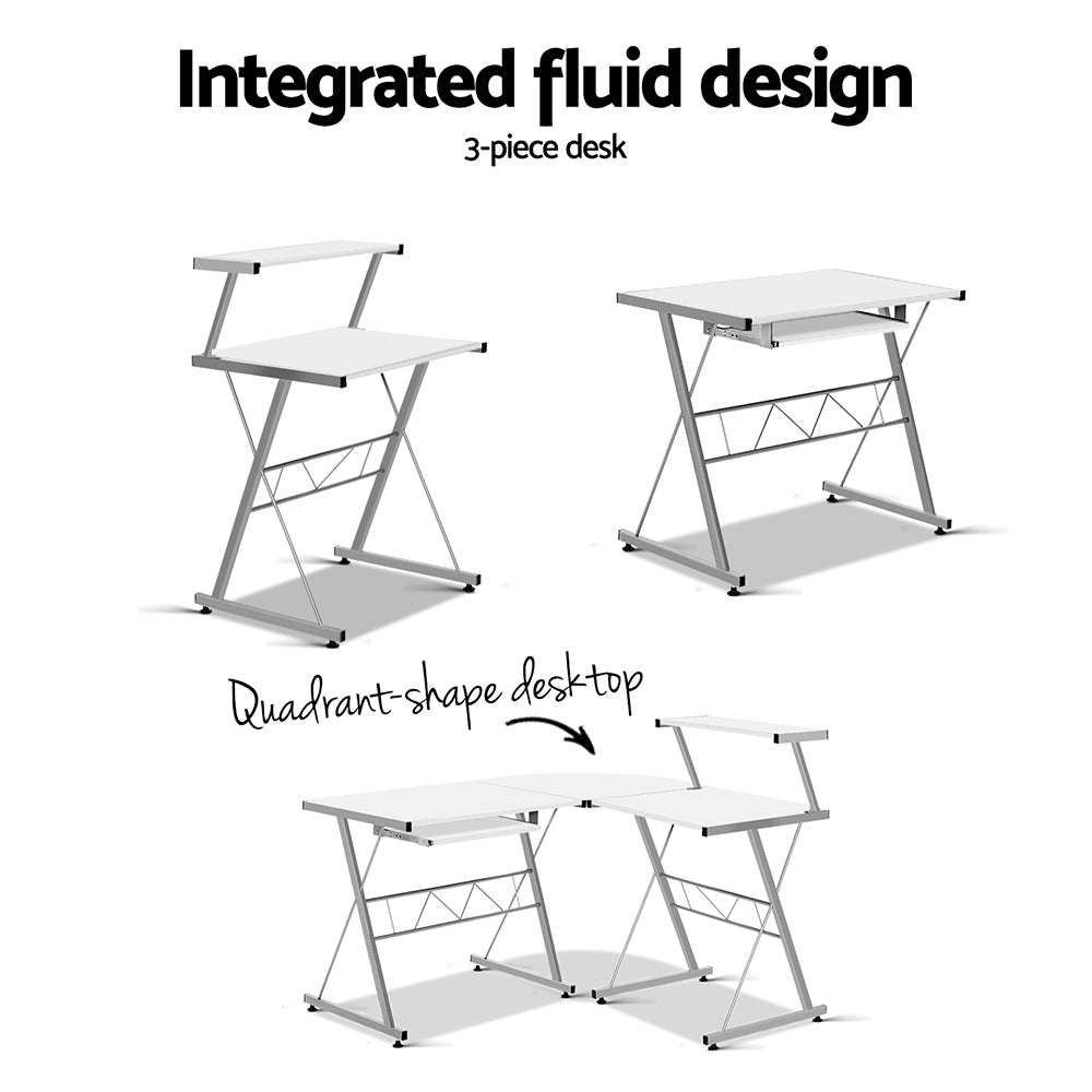 Corner Metal Pull Out Table Desk - White