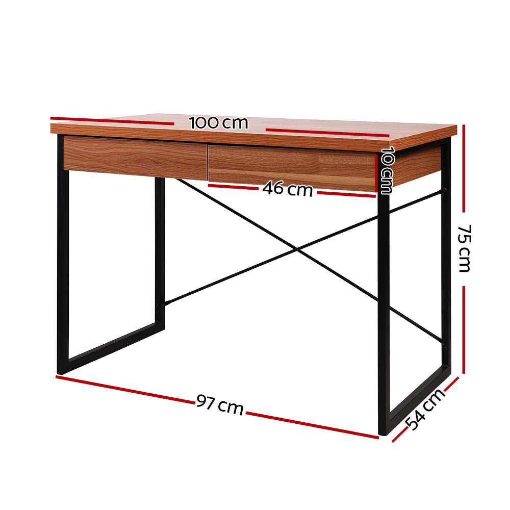 Metal Desk with Drawer - Walnut