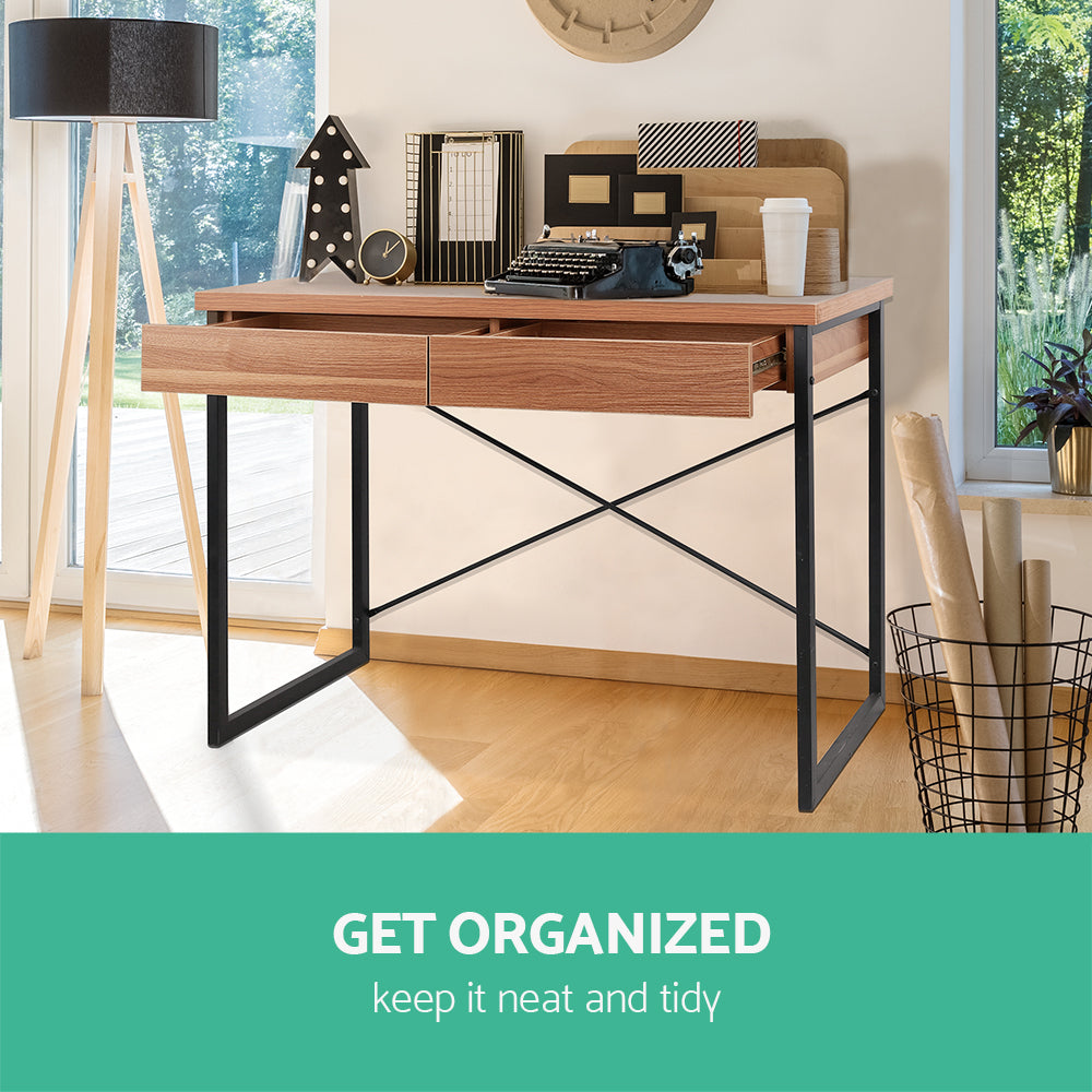 Artiss Computer Desk Drawer Storage Walnut 100cm