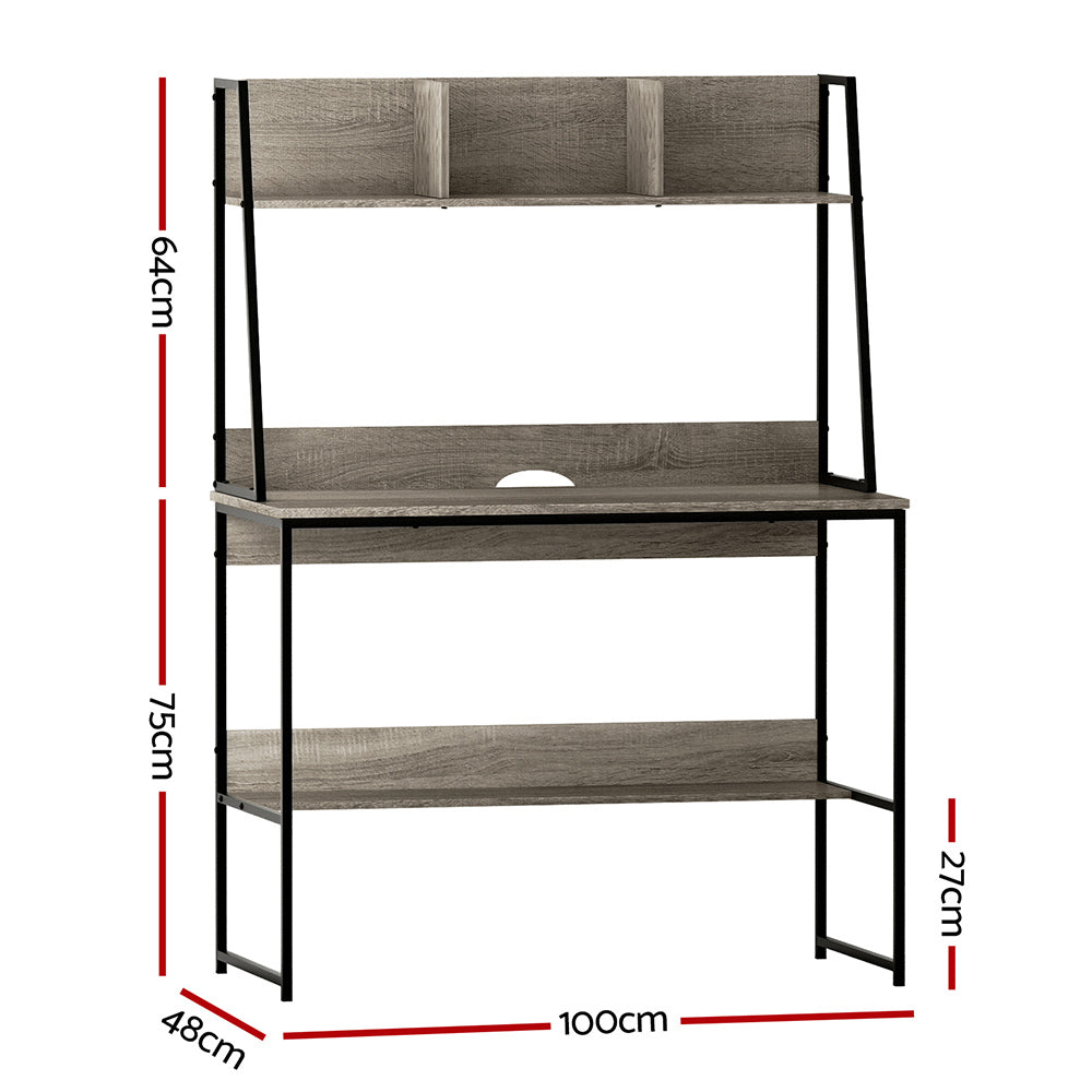Artiss Computer Desk Bookshelf Storage Grey 100cm