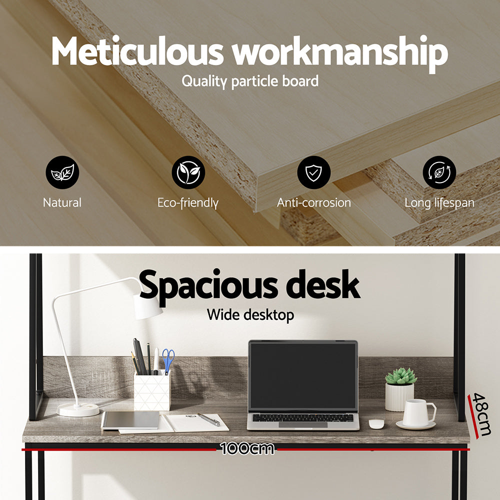 Artiss Computer Desk Bookshelf Storage Grey 100cm