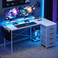 Artiss 140cm L Shaped Gaming Desk Computer Desk with LED Lights & Power Outlets