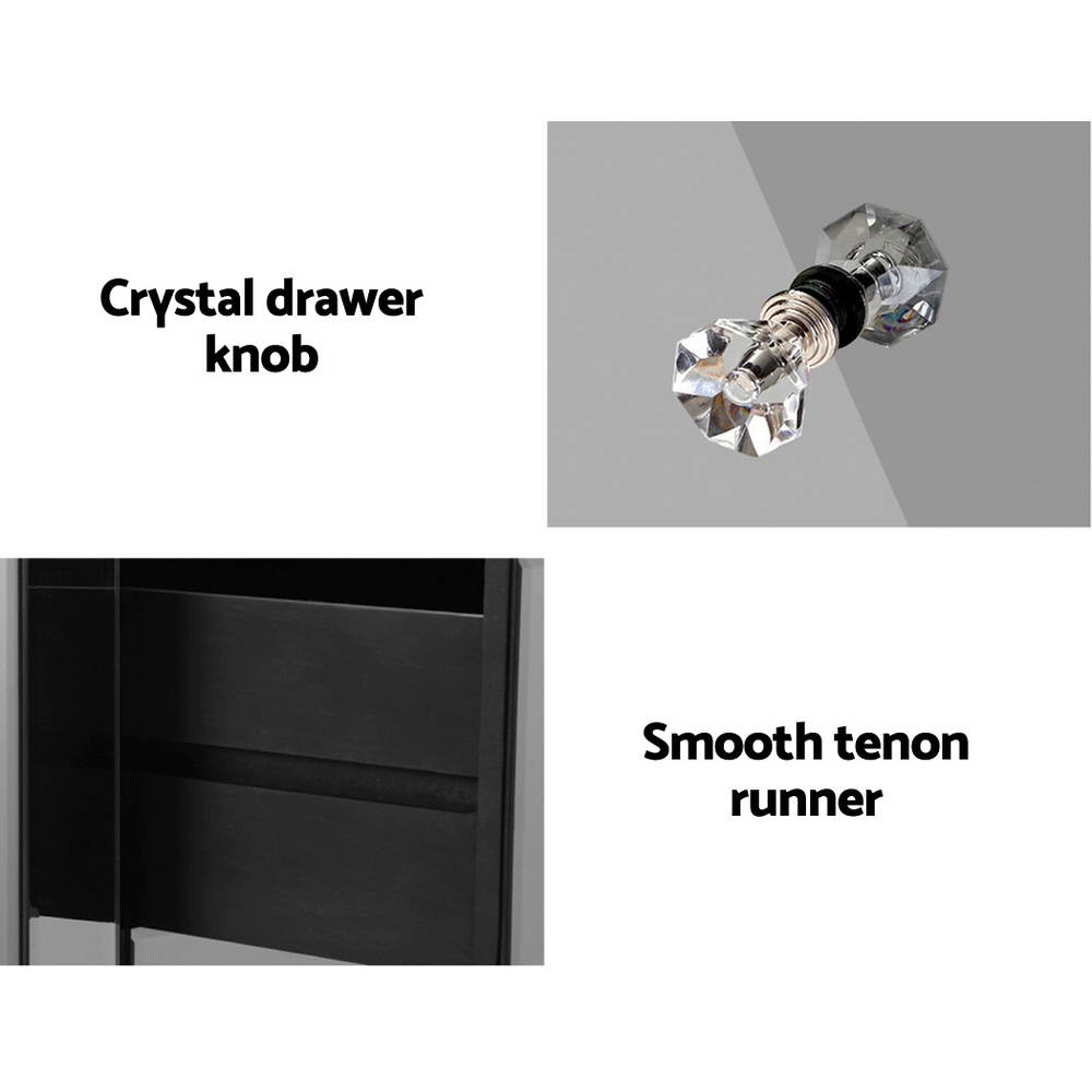 Rouyn Mirrored Bedside Tables Mirrored Crystal Chest Nightstand Glass with 3 Drawers - Grey