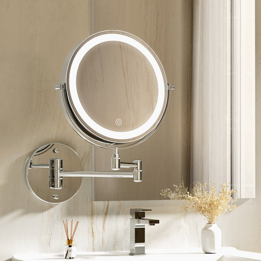Extendable Makeup Mirror 10X Magnifying Double-Sided Bathroom - Silver