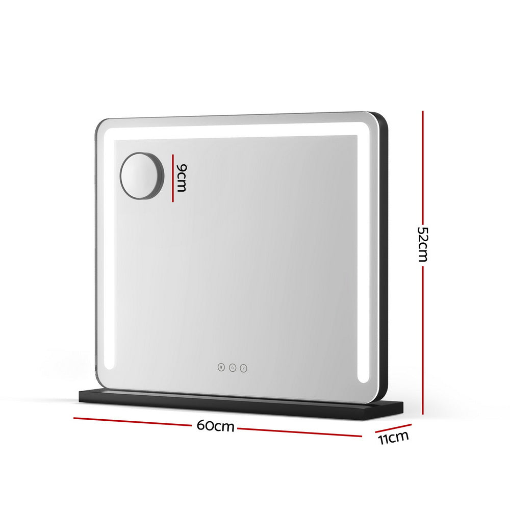 Makeup Mirror 60x50cm Hollywood Vanity with LED Light Tabletop - Black