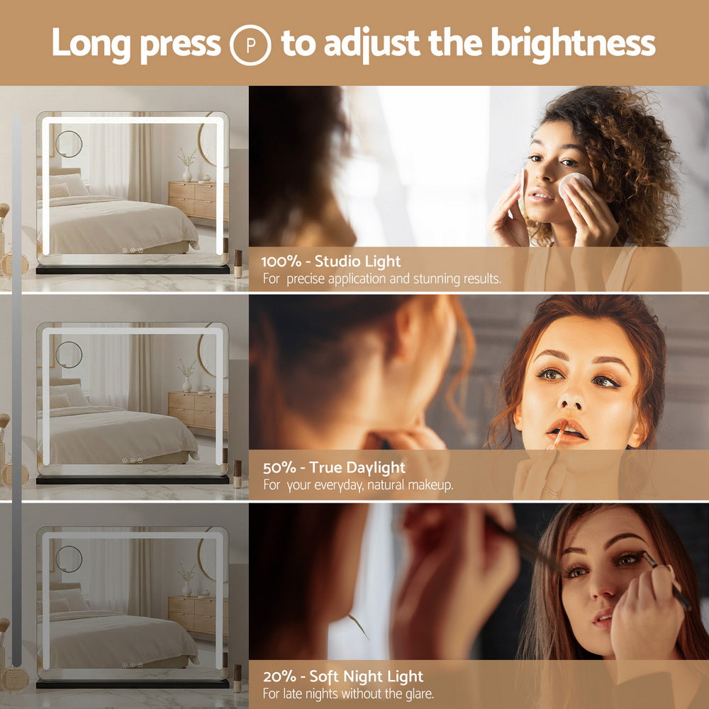 Makeup Mirror 60x50cm Hollywood Vanity with LED Light Tabletop - Black