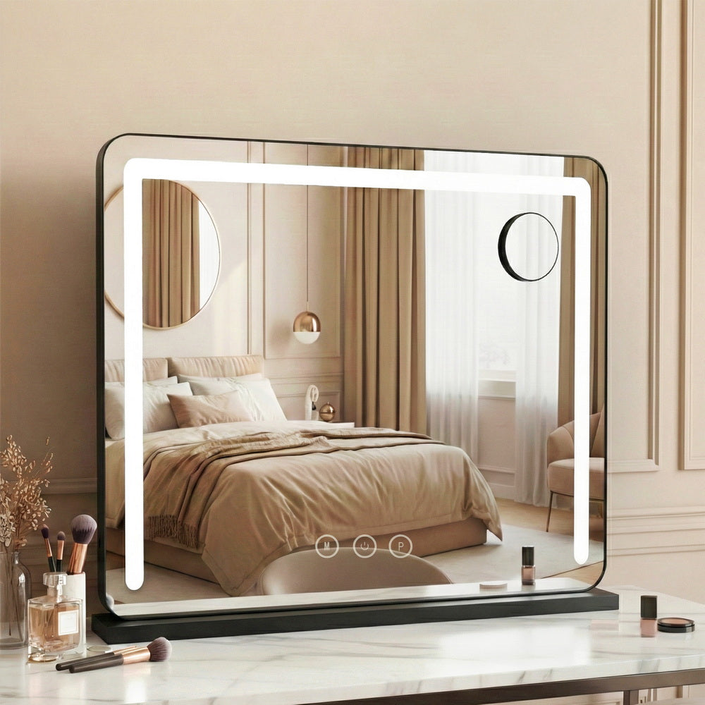 Makeup Mirror 60x50cm Hollywood Vanity with LED Light Tabletop - Black
