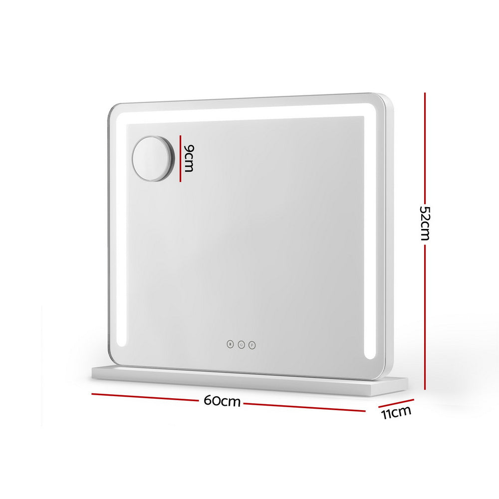 Makeup Mirror 60x50cm Hollywood Vanity with LED Light Tabletop - White