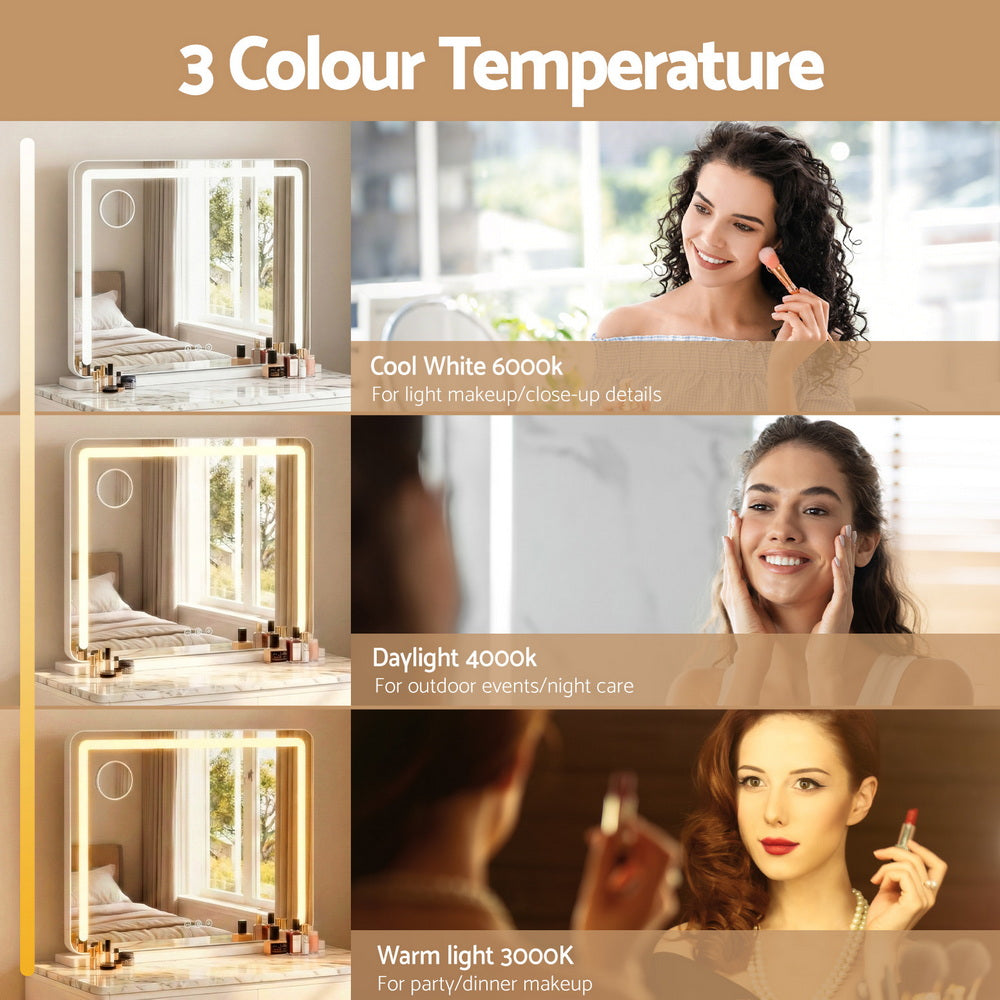 Makeup Mirror 60x50cm Hollywood Vanity with LED Light Tabletop - White
