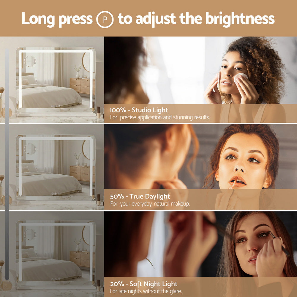 Makeup Mirror 60x50cm Hollywood Vanity with LED Light Tabletop - White