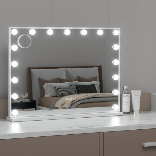 Makeup Mirror 80x60cm Hollywood Vanity with LED Light Tabletop - White