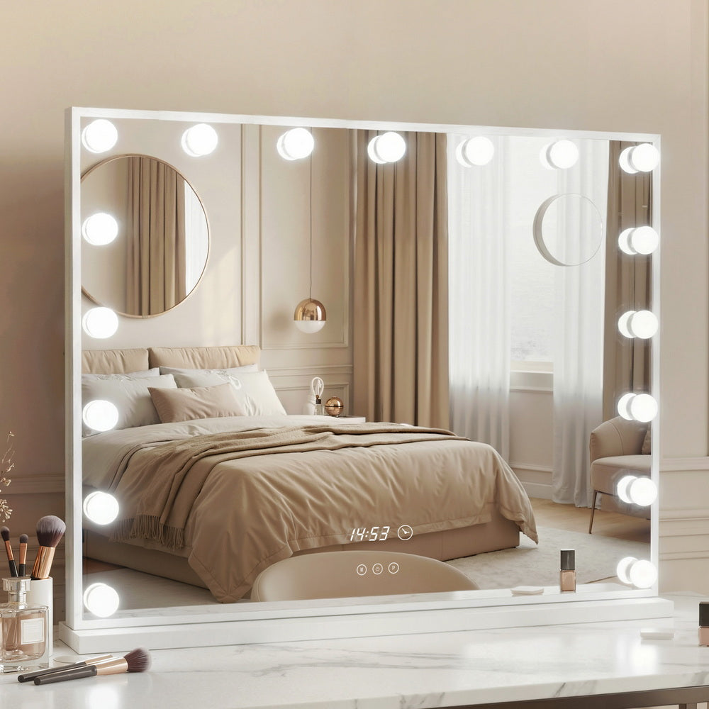 Makeup Mirror 80x60cm Hollywood Vanity with LED Light Tabletop - White