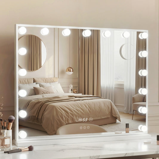 Makeup Mirror 80x60cm Hollywood Vanity with LED Light Tabletop - White
