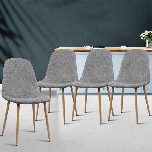 Randy Set of 4 Dining Chairs Linen Curved Slope - Grey
